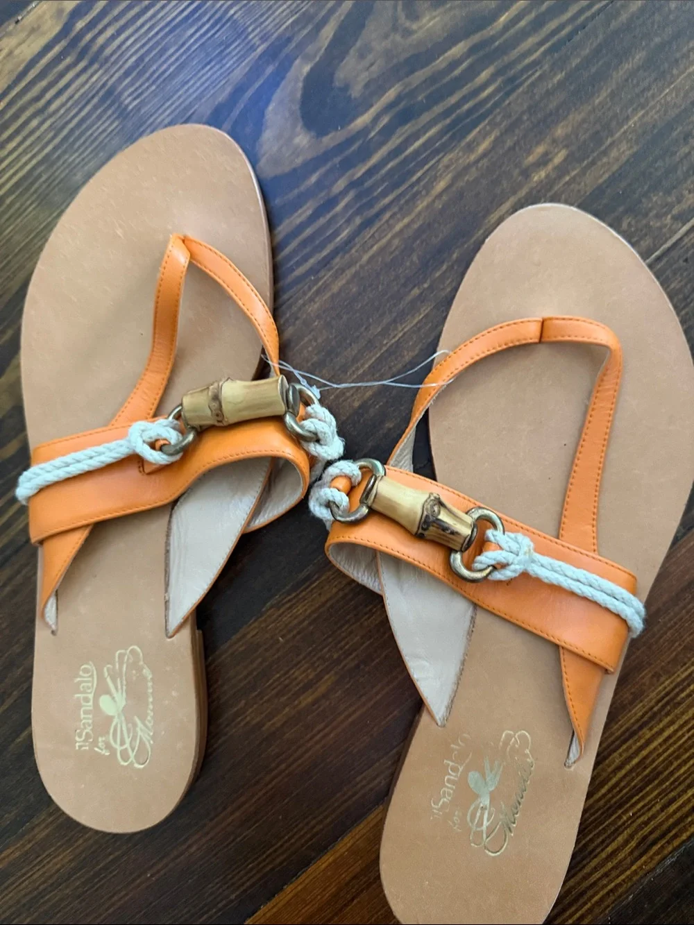 Isabella Fiore Orange Leather Rope-Accent Thong Sandals